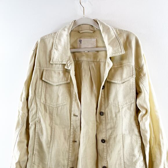 Pilcro Anthropologie Long Sleeve Button Up Denim Shirt Jacket Shacket Tan S - Picture 8 of 8